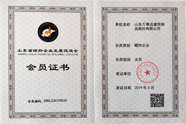 山东省瞪羚企业发展促进会会员证书